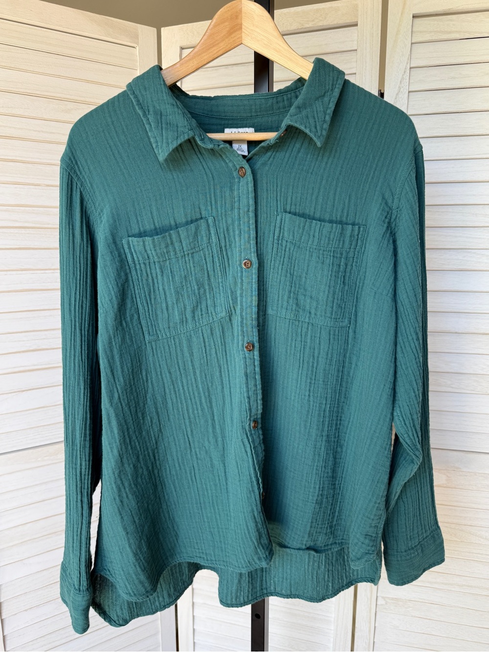 L.L. Bean Teal Button-Front Gauze Shirt Size 1X